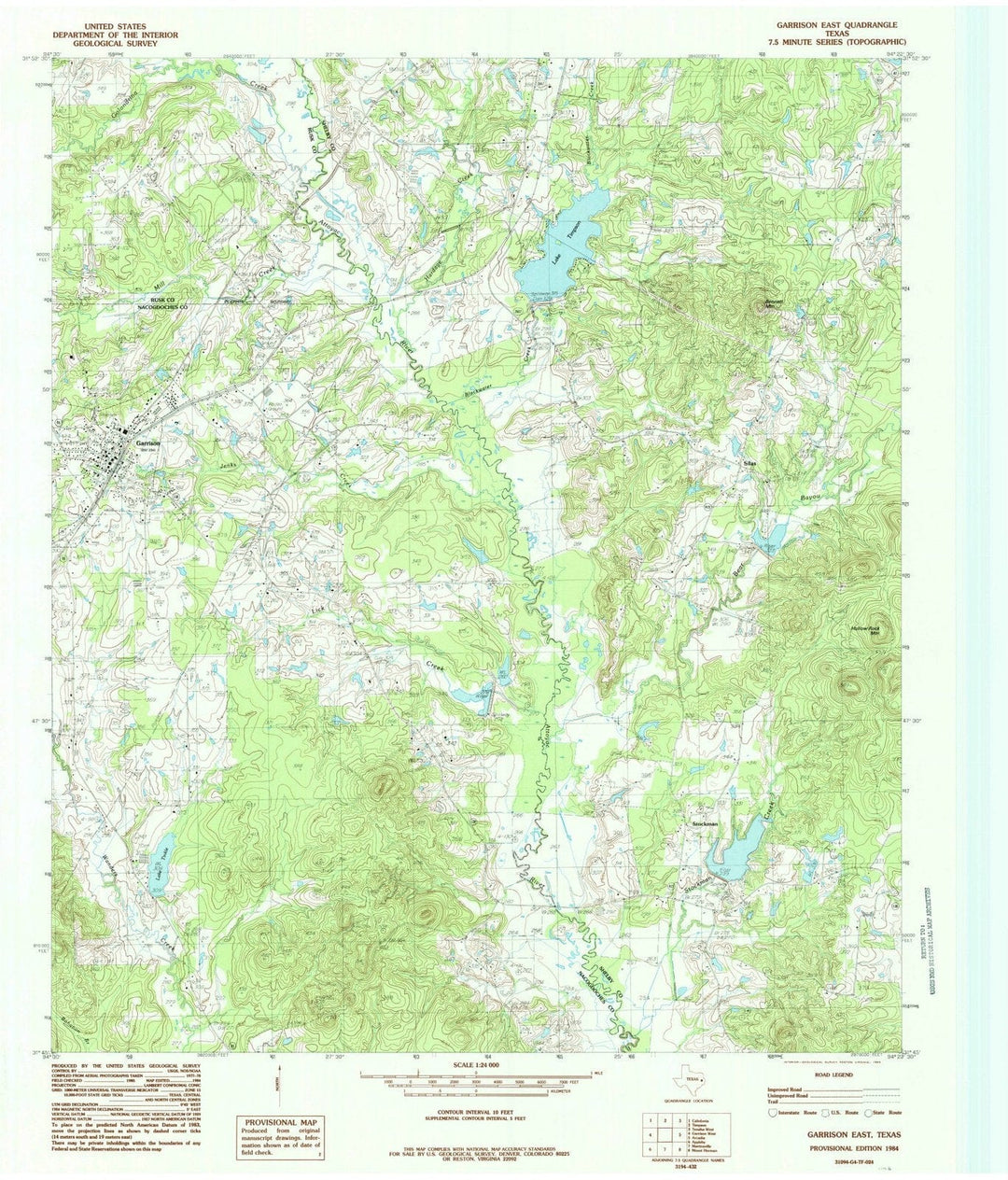 1984 Garrison East, TX - Texas - USGS Topographic Map