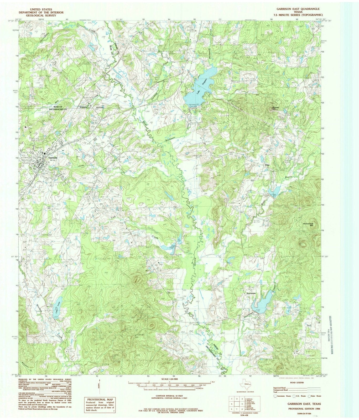 1984 Garrison East, TX - Texas - USGS Topographic Map