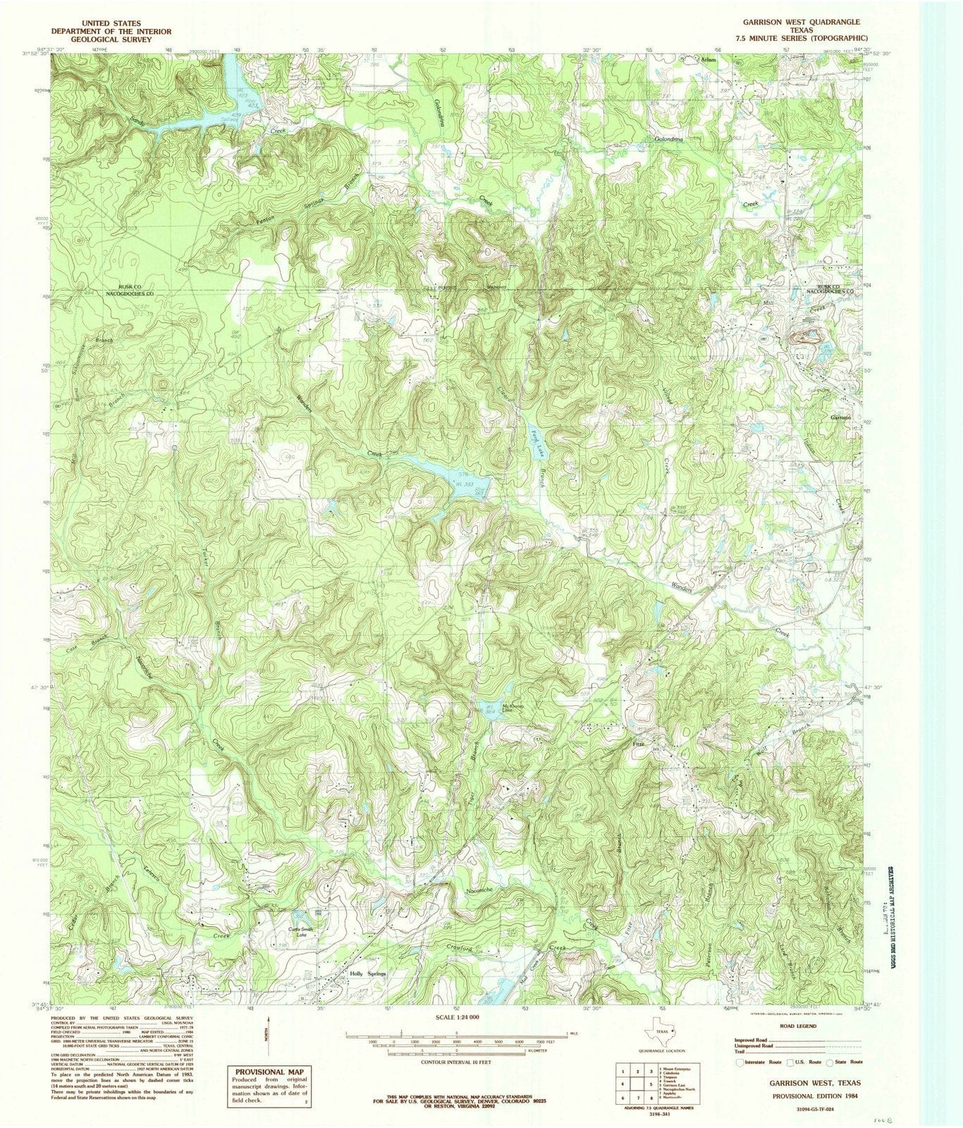 1984 Garrison West, TX - Texas - USGS Topographic Map