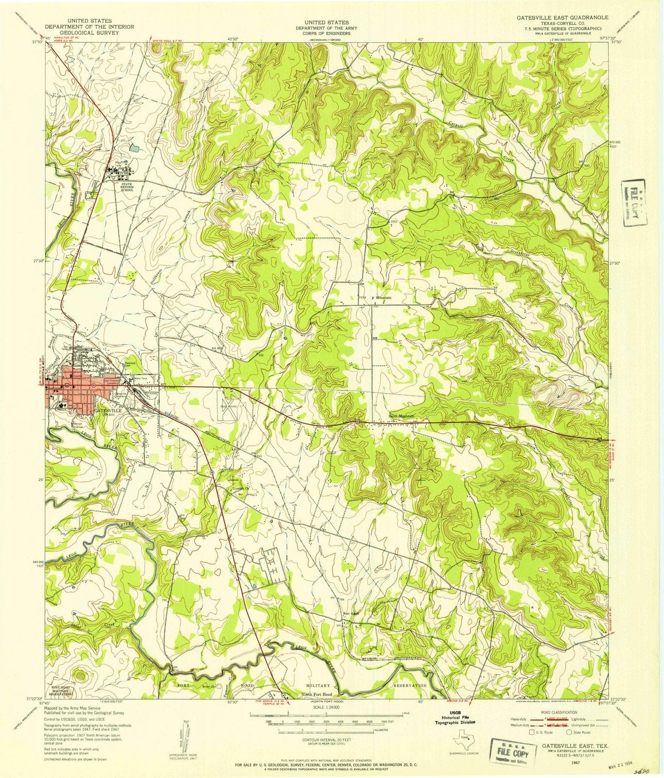 1947 Gatesville, TX - Texas - USGS Topographic Map