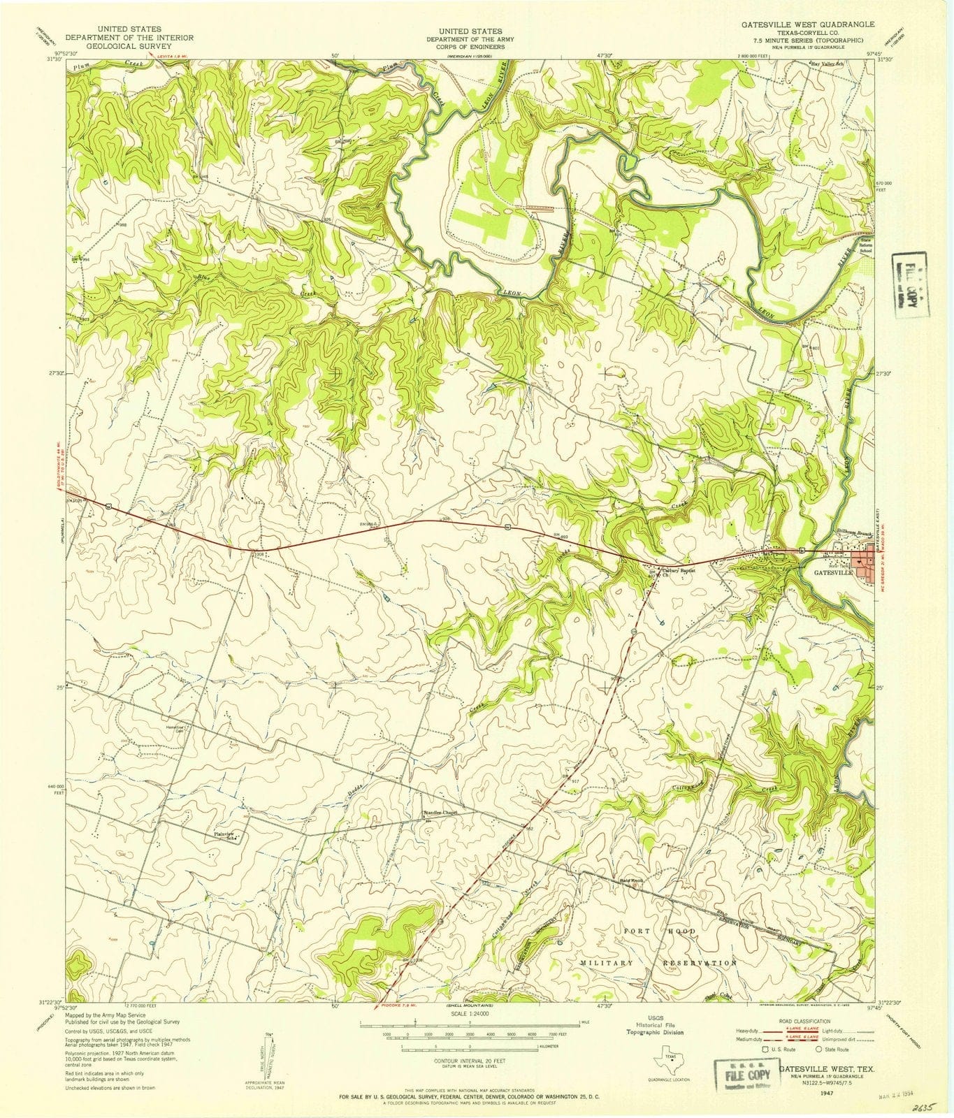 1947 Gatesville, TX - Texas - USGS Topographic Map v2