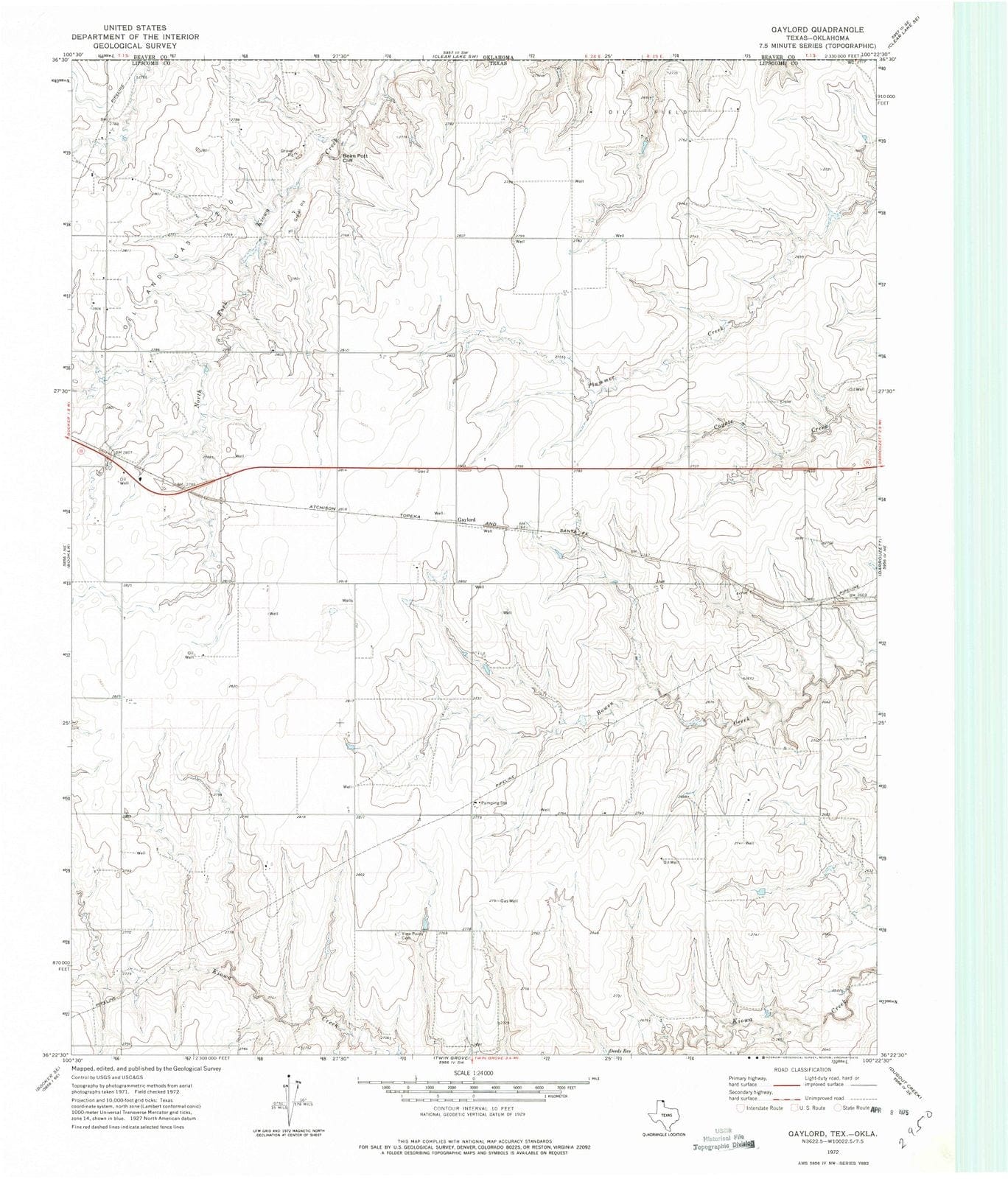 1972 Gaylord, TX - Texas - USGS Topographic Map
