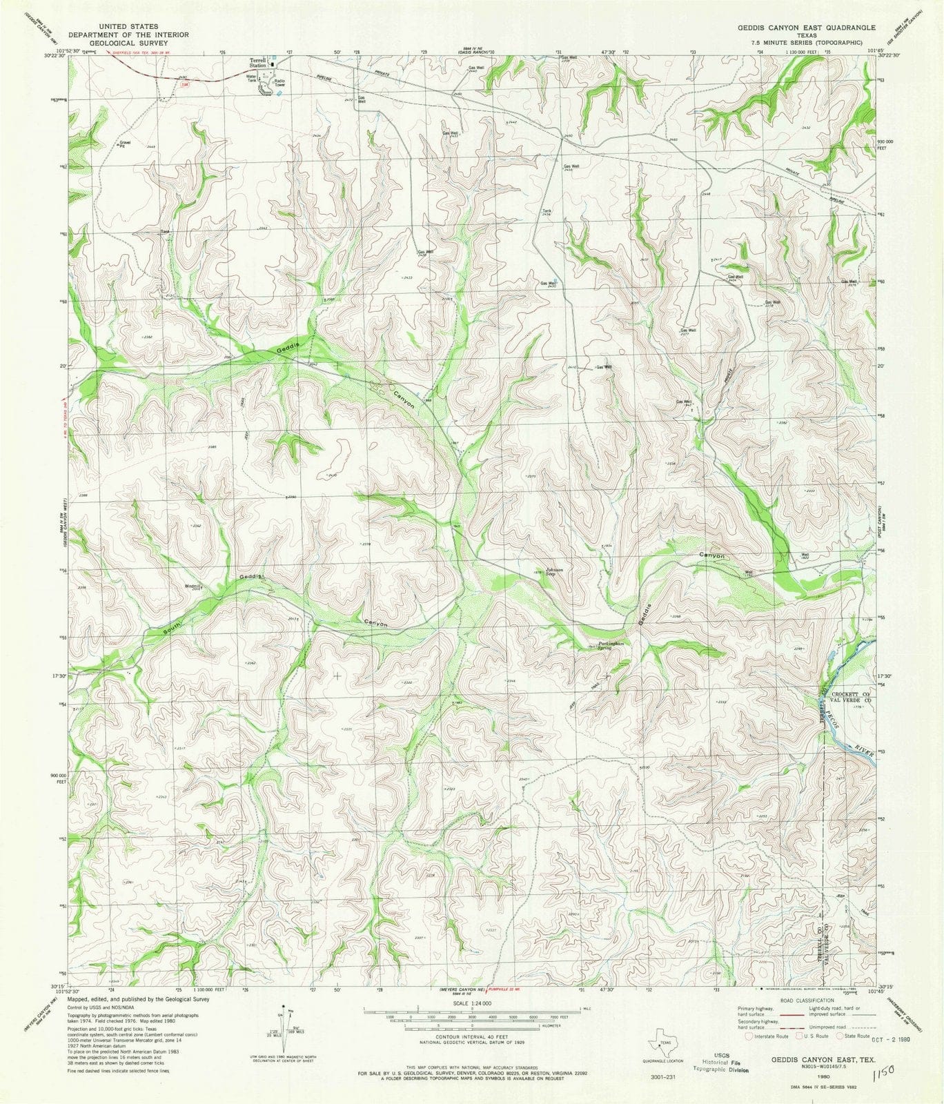 1980 Geddis Canyon East, TX - Texas - USGS Topographic Map