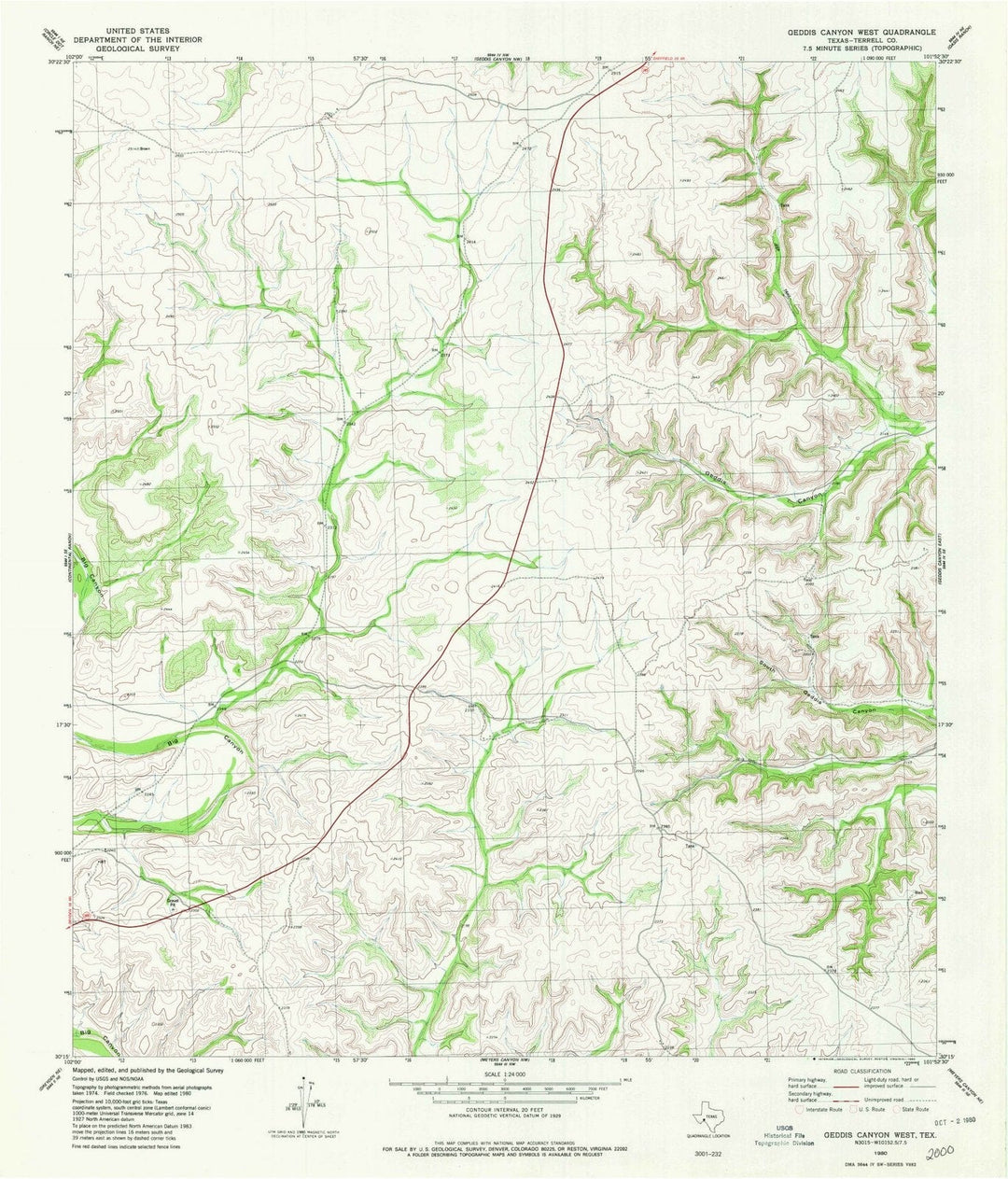 1980 Geddis Canyon West, TX - Texas - USGS Topographic Map
