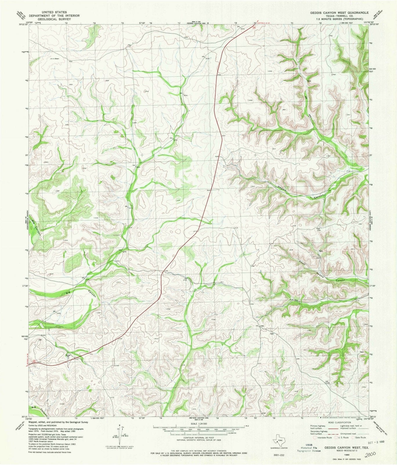 1980 Geddis Canyon West, TX - Texas - USGS Topographic Map