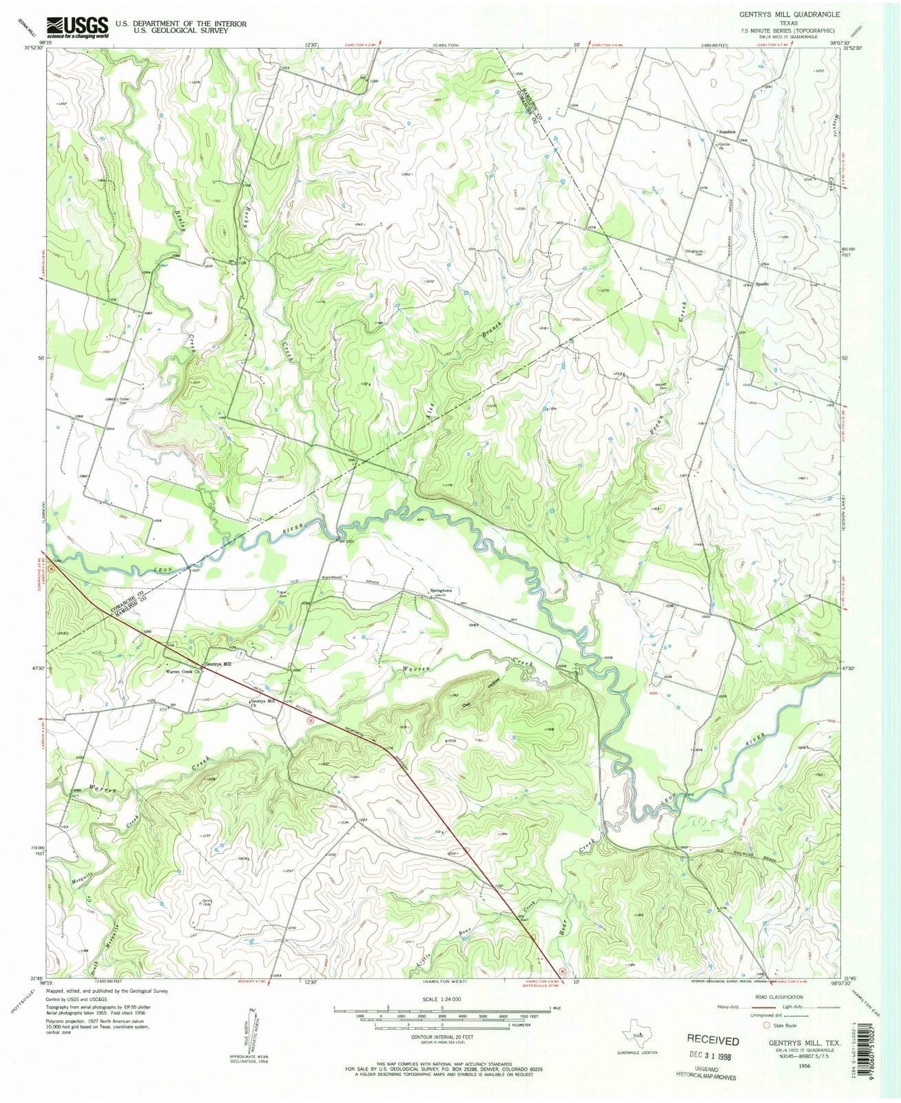 1956 Gentrys Mill, TX - Texas - USGS Topographic Map