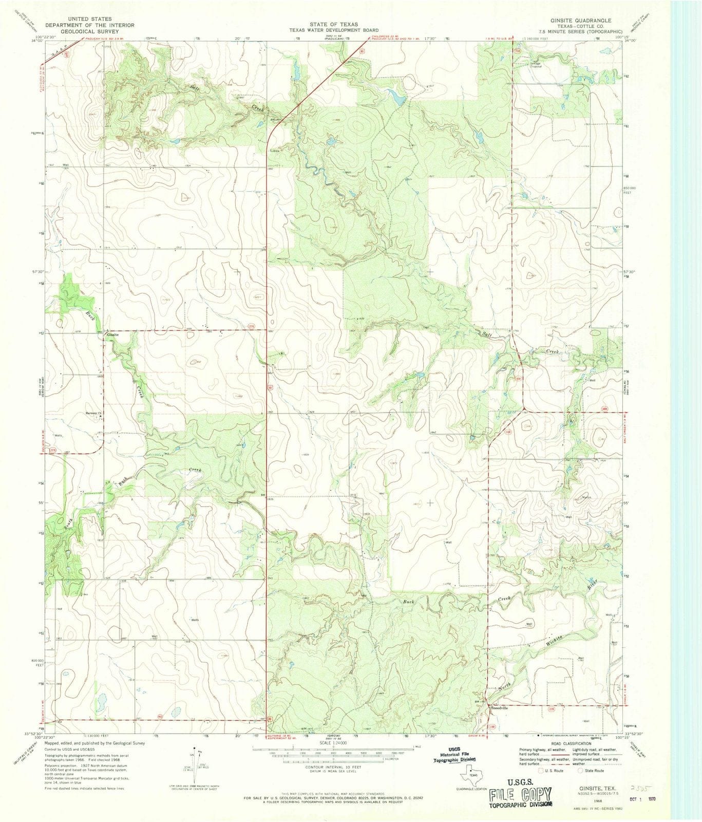 1968 Ginsite, TX - Texas - USGS Topographic Map