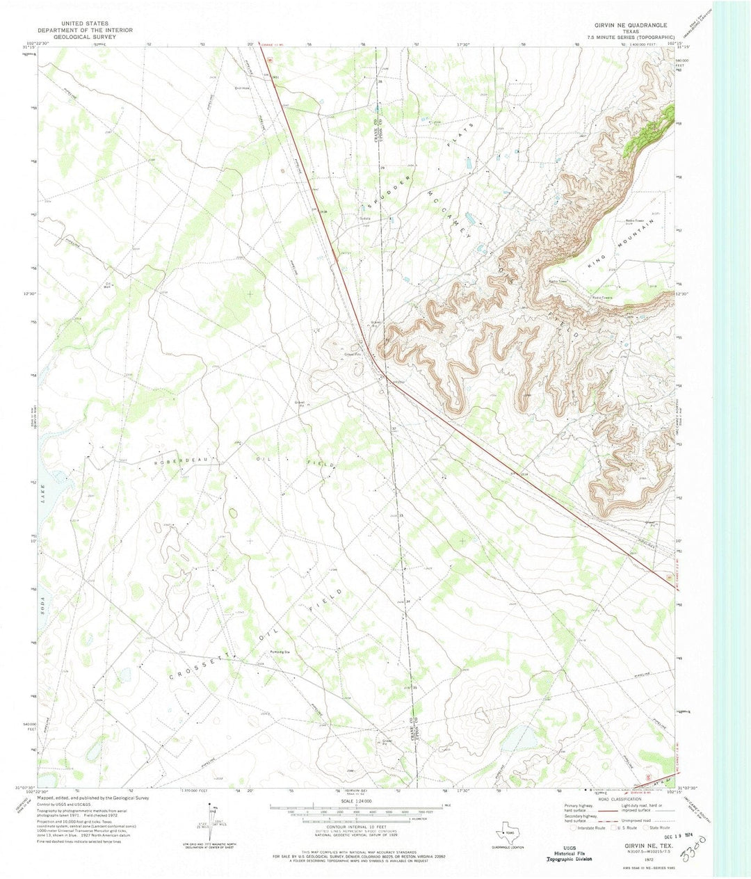 1972 Girvin, TX - Texas - USGS Topographic Map