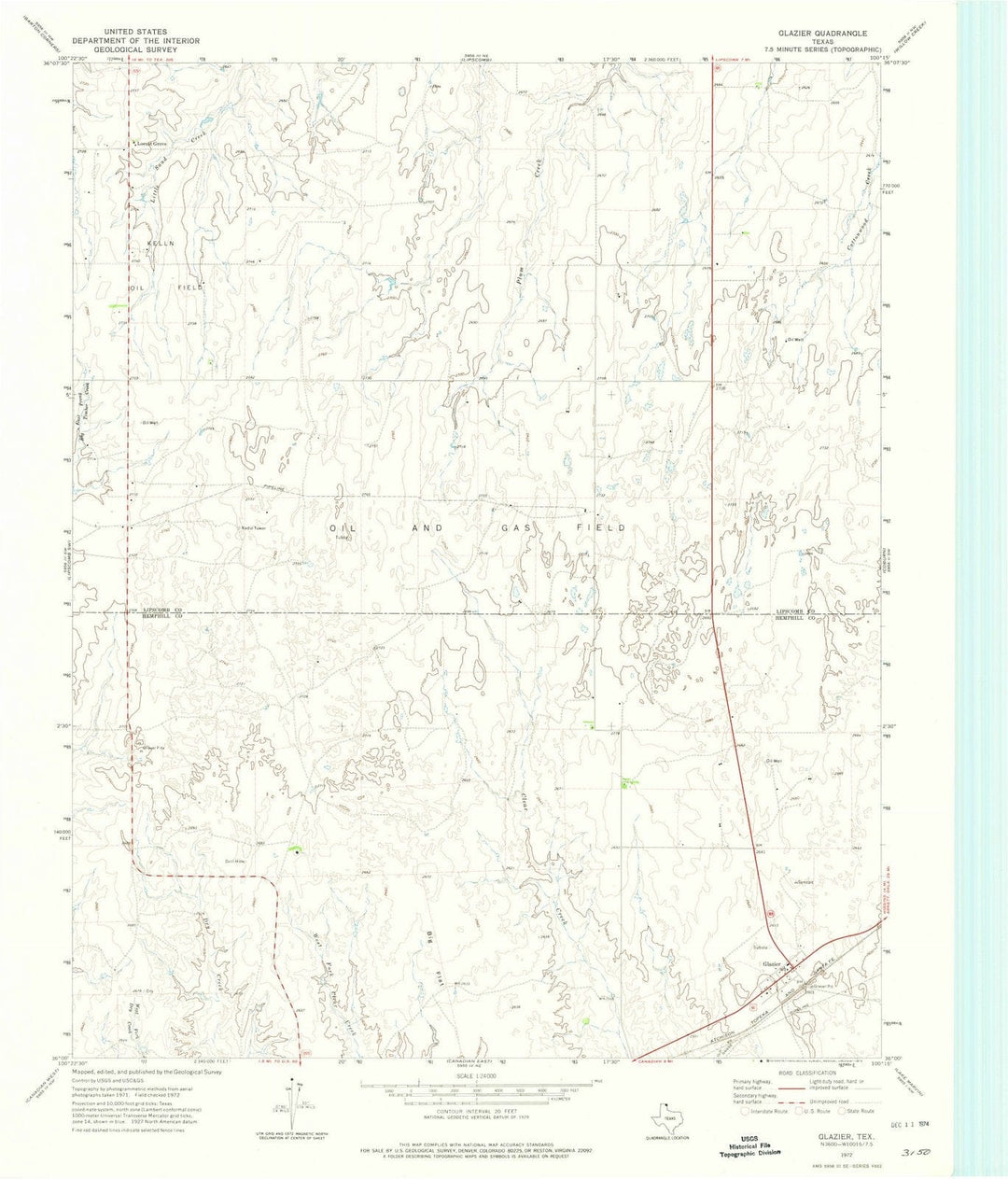 1972 Glazier, TX - Texas - USGS Topographic Map
