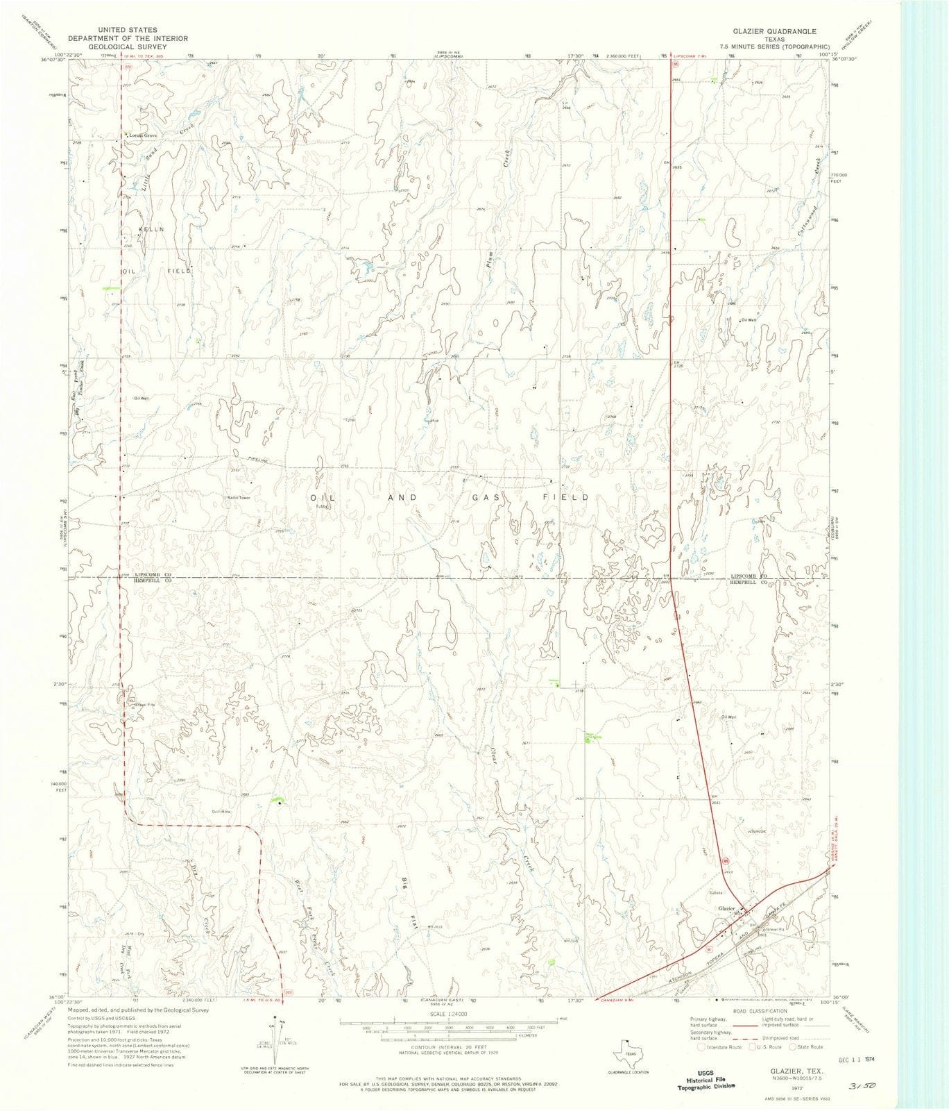 1972 Glazier, TX - Texas - USGS Topographic Map