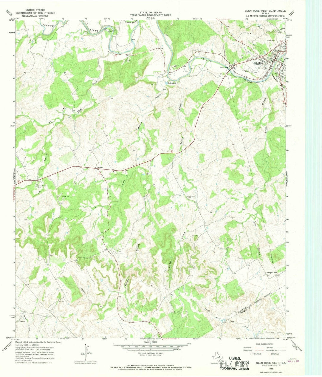 1966 Glen Rose West, TX - Texas - USGS Topographic Map