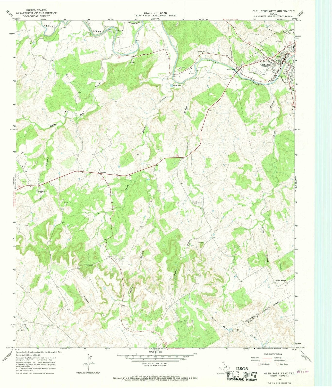 1966 Glen Rose West, TX - Texas - USGS Topographic Map