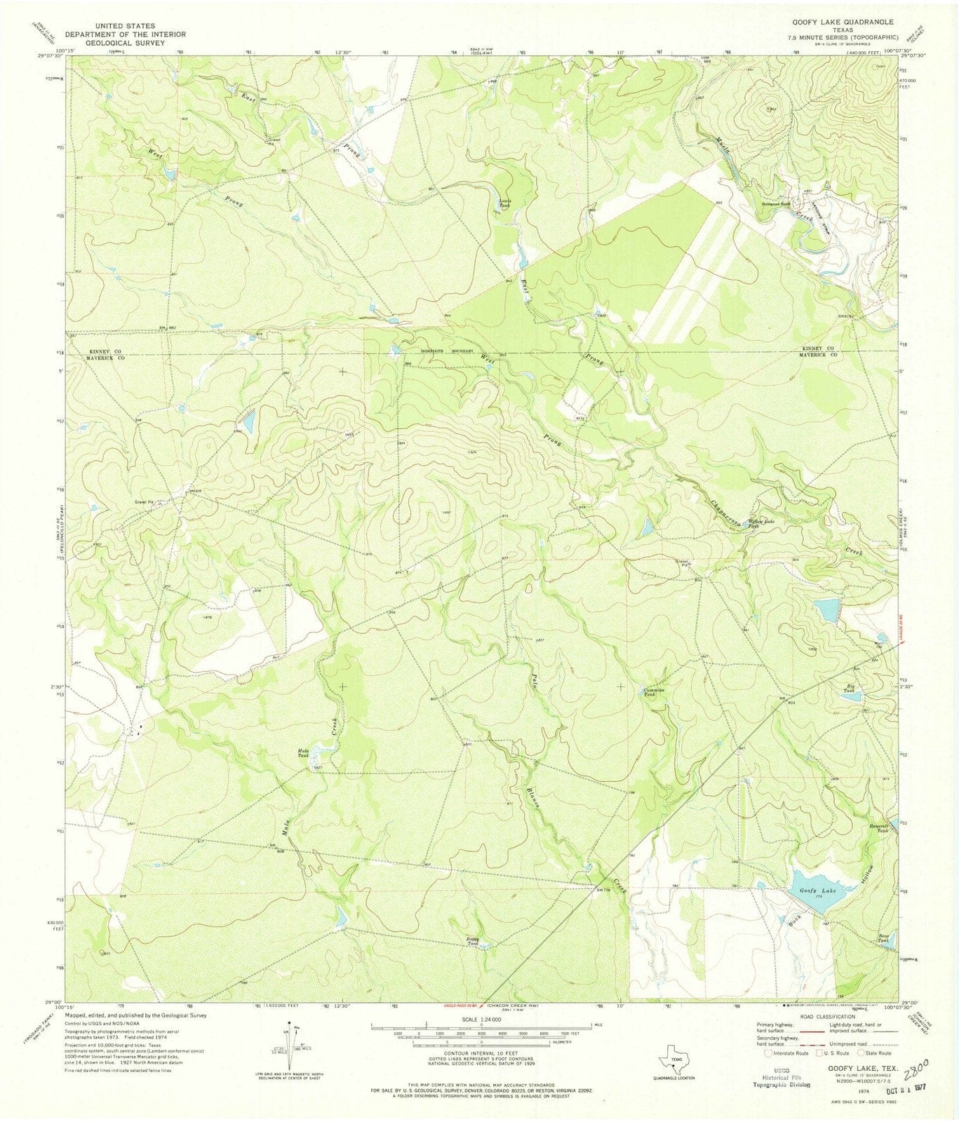 1974 Goofy Lake, TX - Texas - USGS Topographic Map