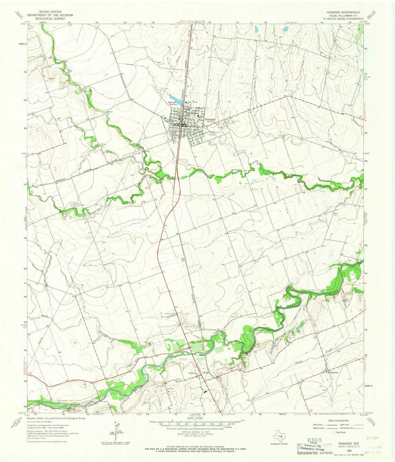 1964 Granger, TX - Texas - USGS Topographic Map