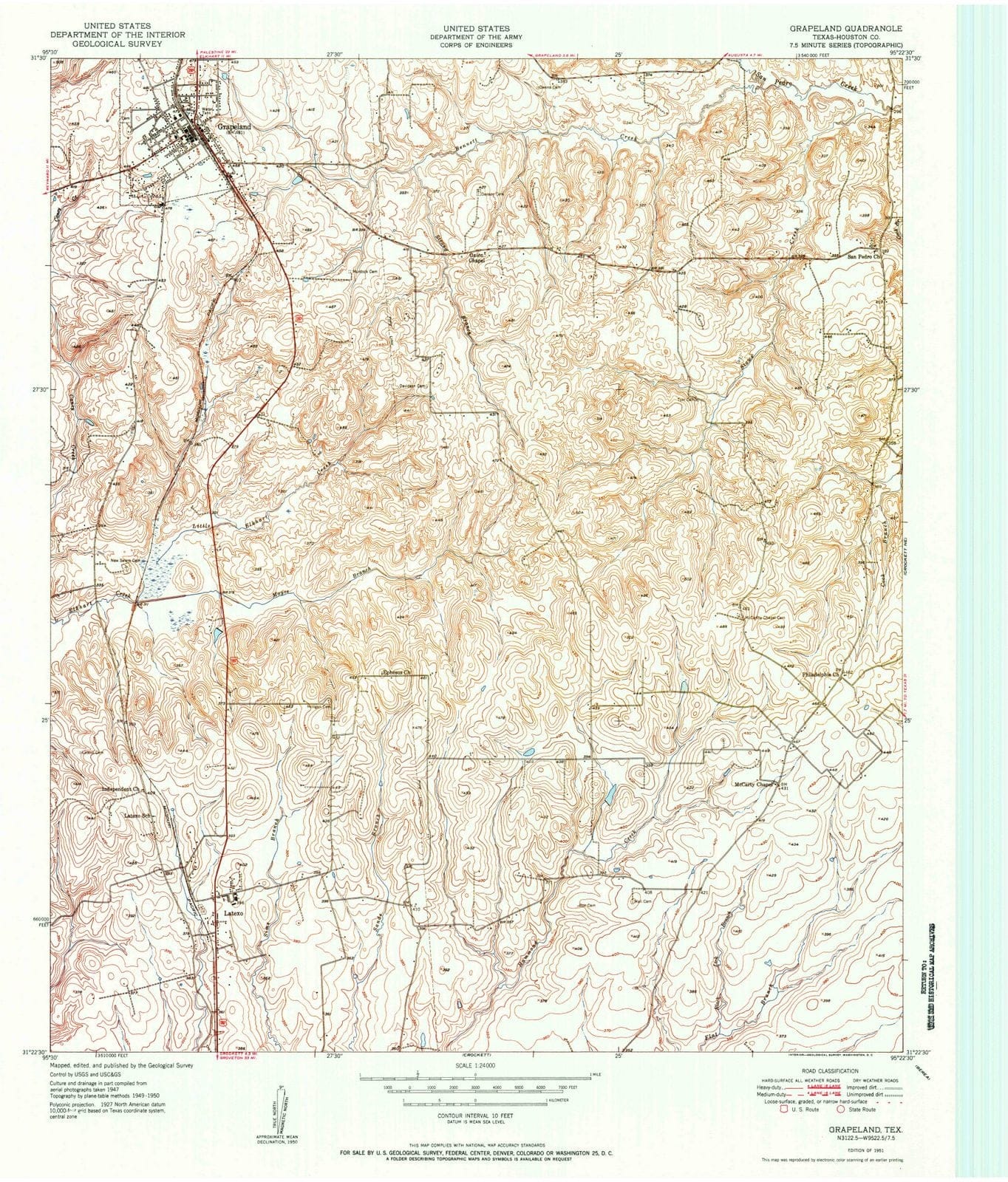 1951 Grapeland, TX - Texas - USGS Topographic Map