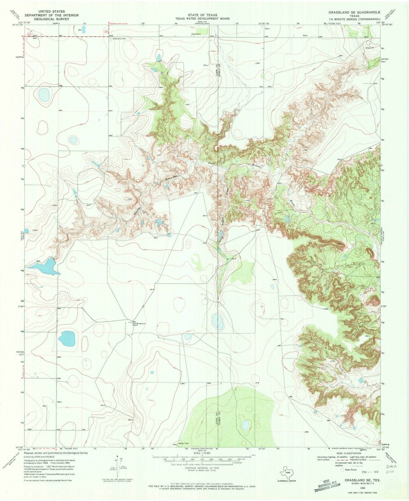 1969 Grassland, TX - Texas - USGS Topographic Map