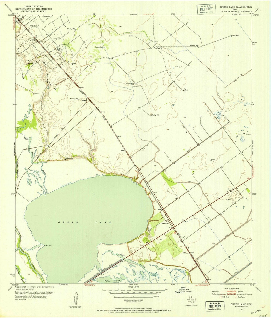 1952 Green Lake, TX - Texas - USGS Topographic Map