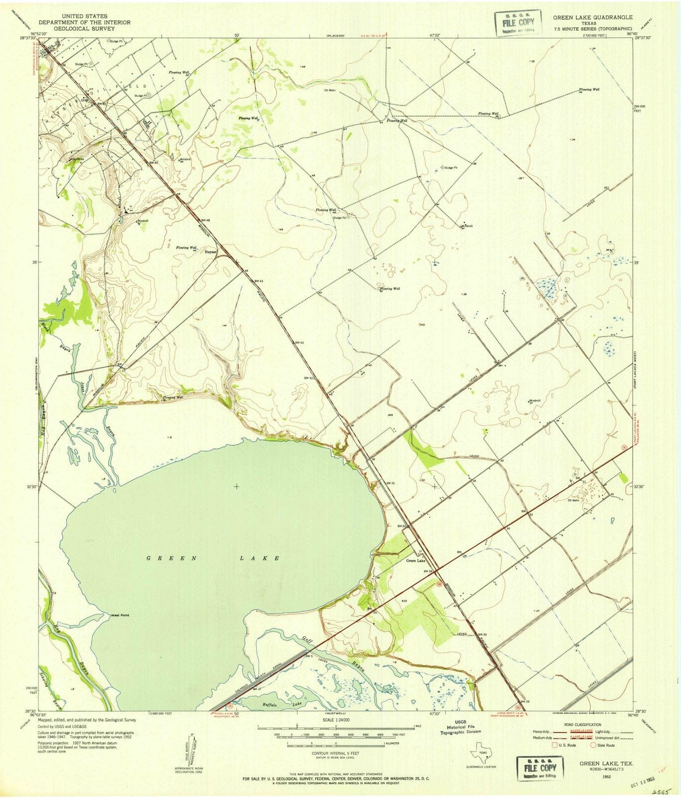 1952 Green Lake, TX - Texas - USGS Topographic Map