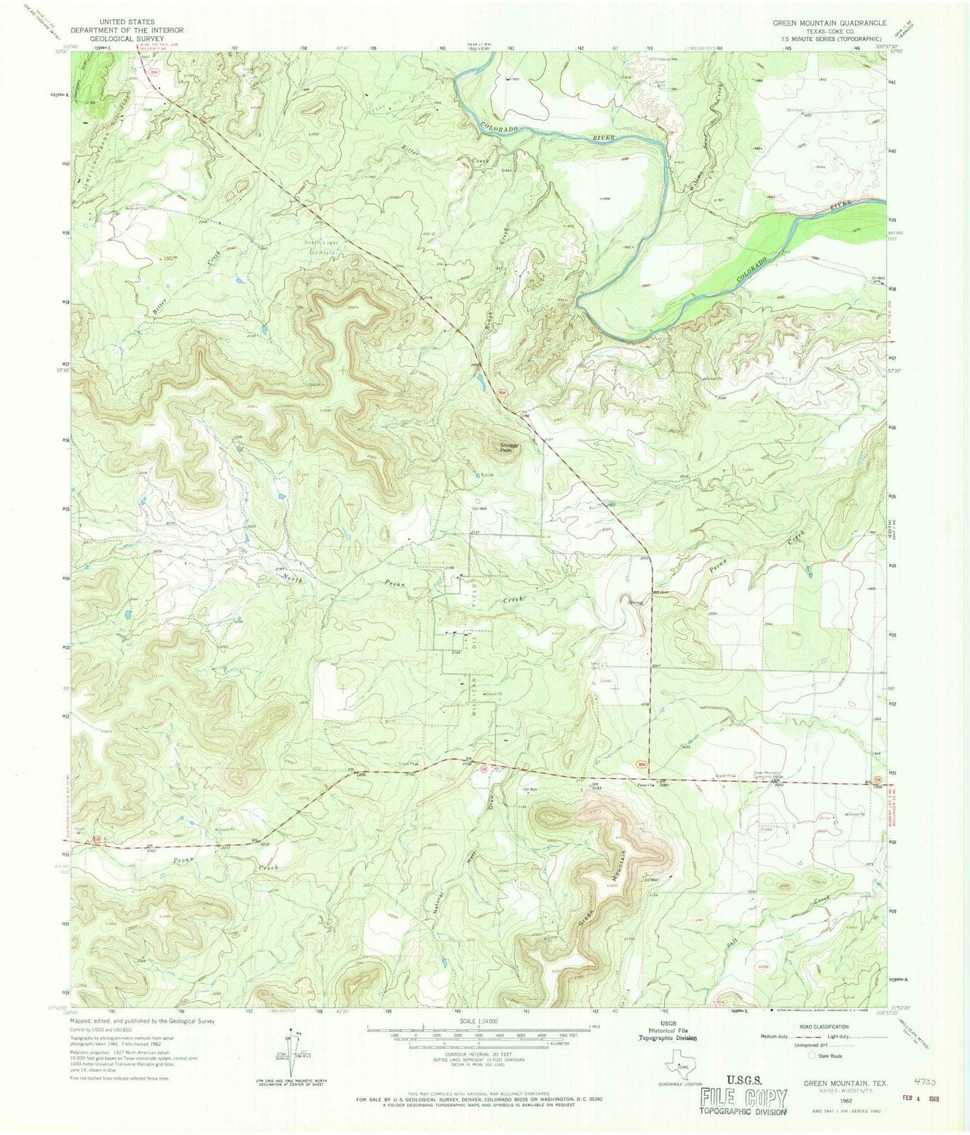 1962 Green Mountain, TX - Texas - USGS Topographic Map