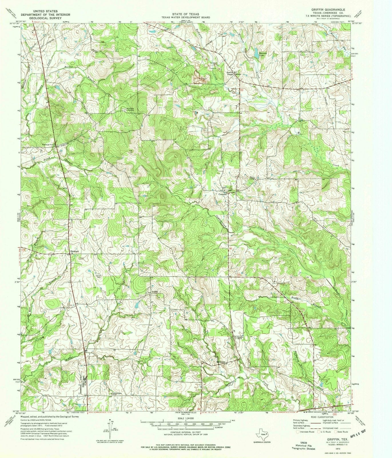 1973 Griffin, TX - Texas - USGS Topographic Map