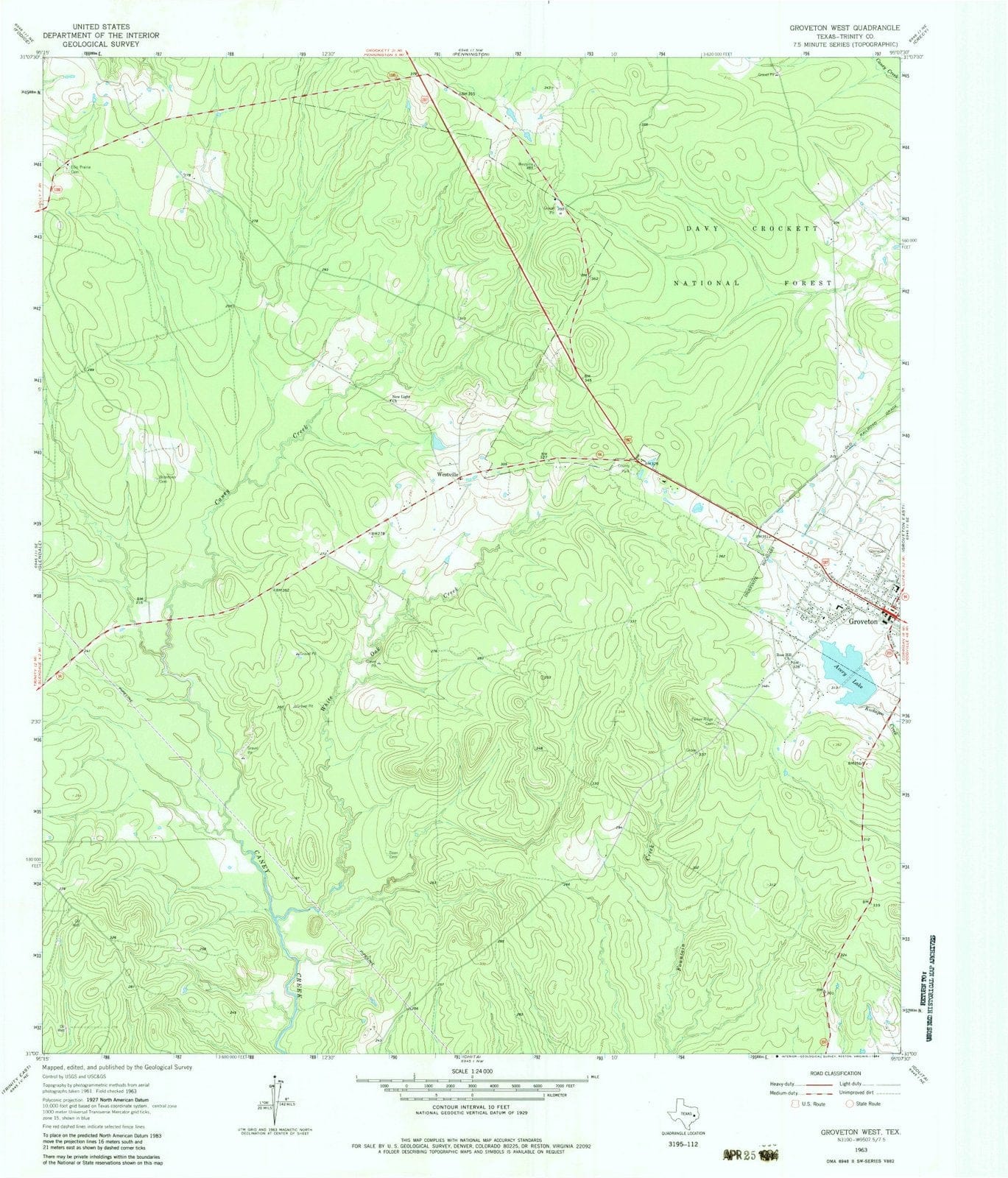 1963 Groveton West, TX - Texas - USGS Topographic Map