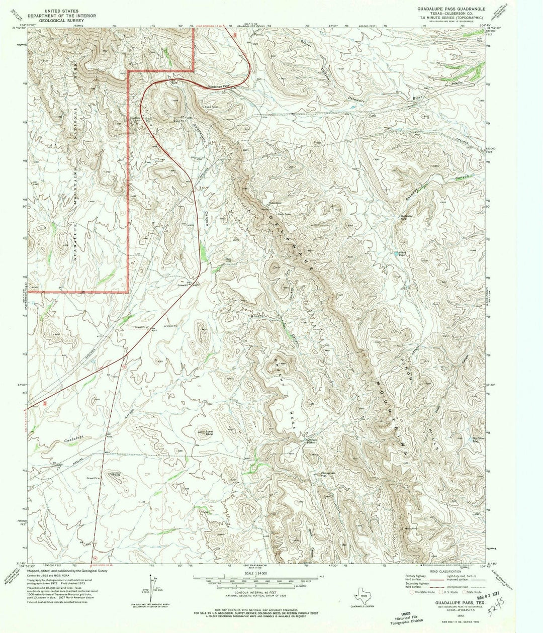 1973 Guadalupe Pass, TX - Texas - USGS Topographic Map
