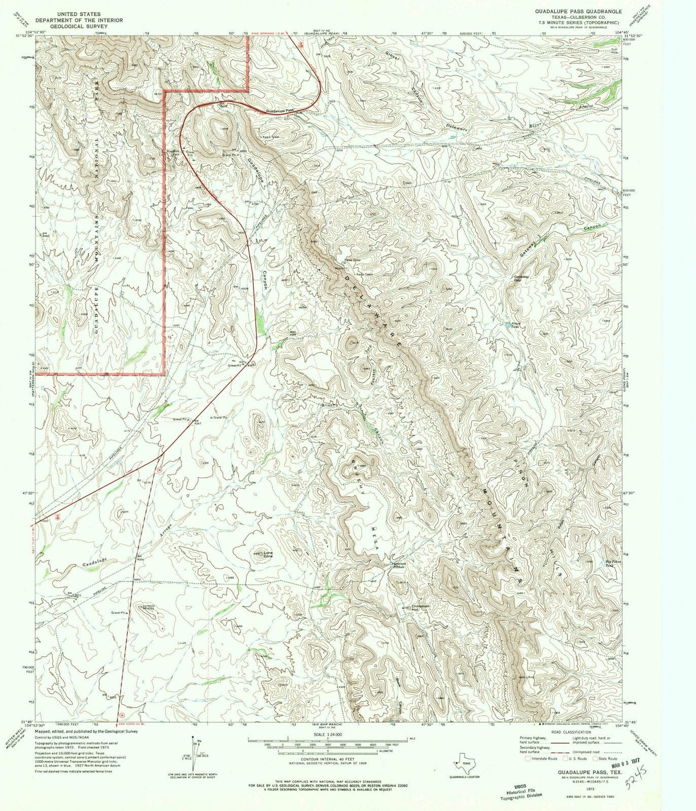 1973 Guadalupe Pass, TX - Texas - USGS Topographic Map