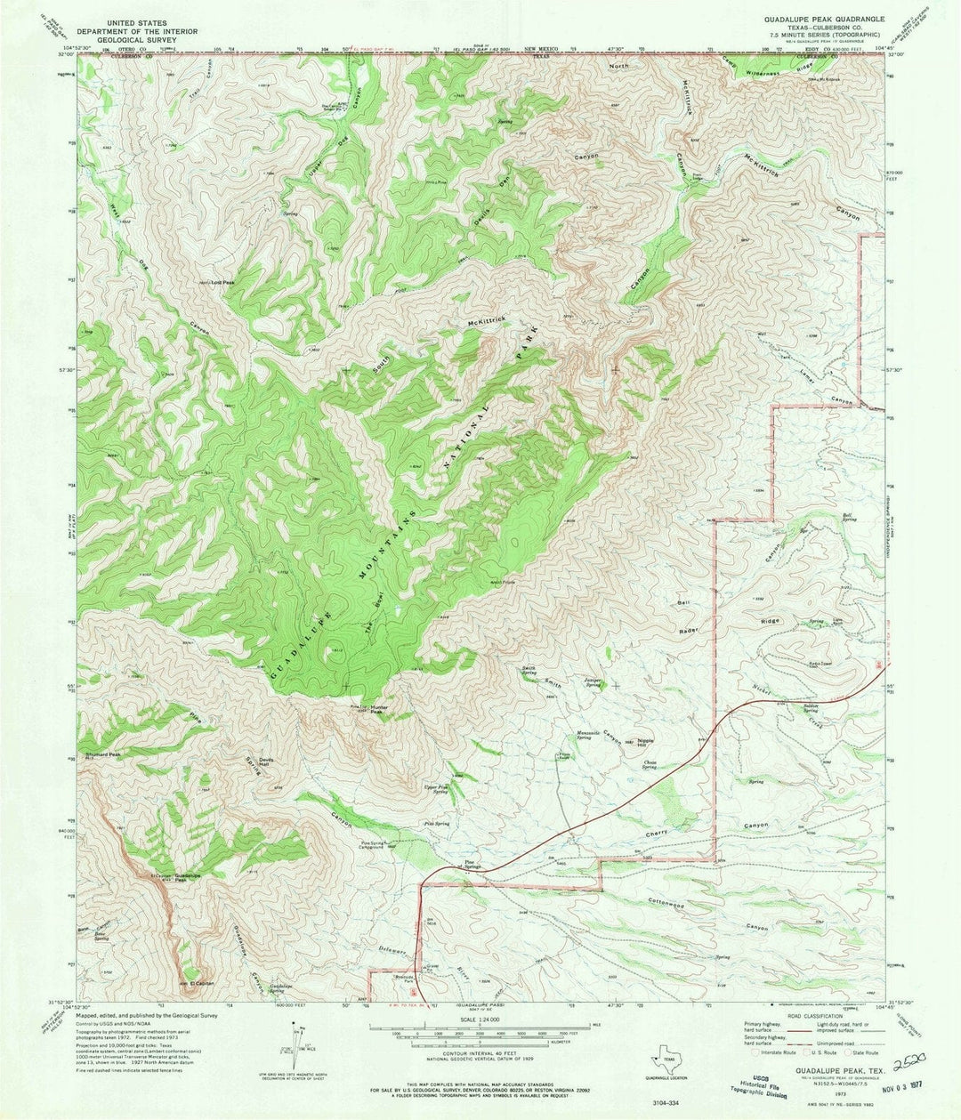 1973 Guadalupe Peak, TX - Texas - USGS Topographic Map