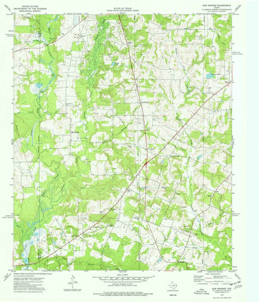 1973 Gum Springs, TX - Texas - USGS Topographic Map