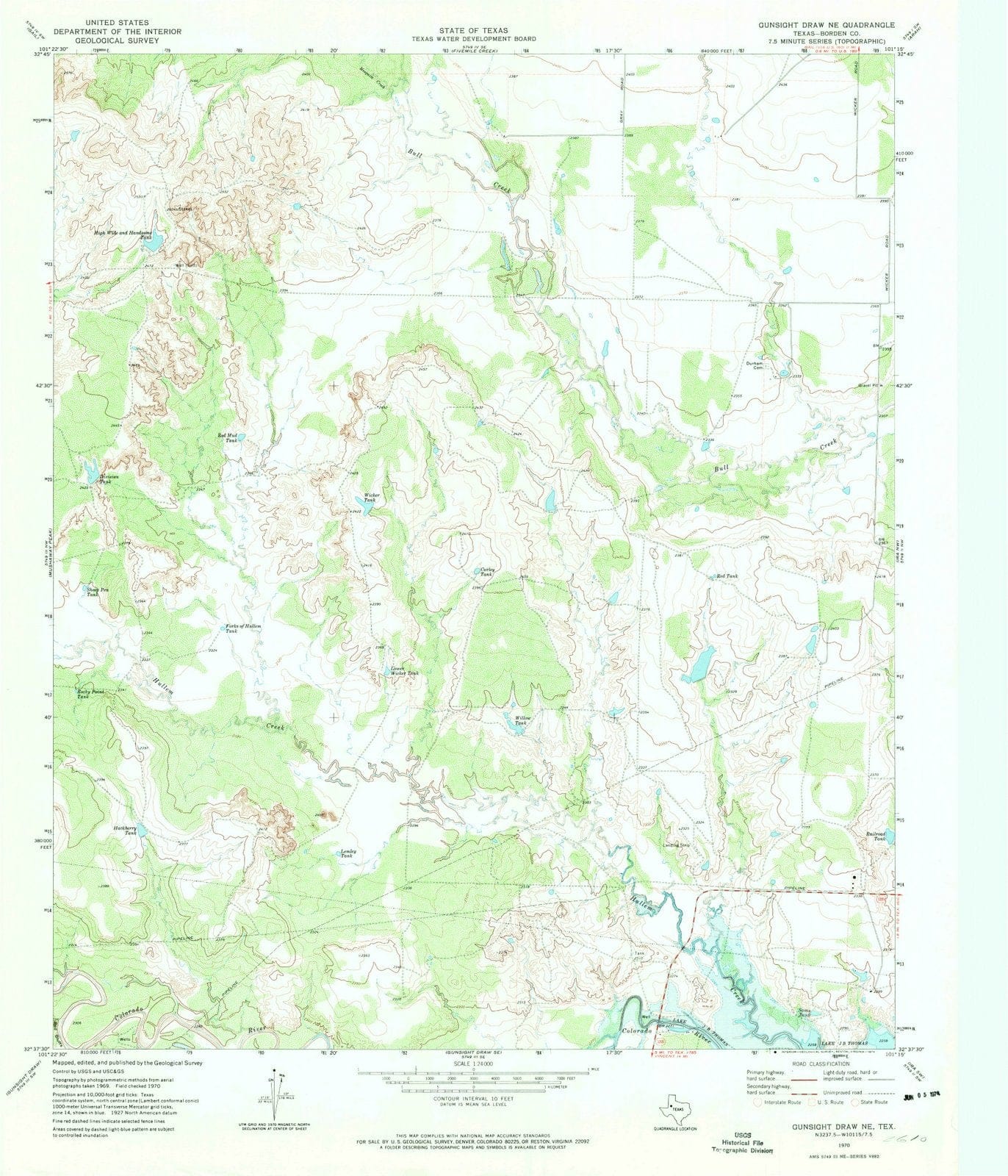 1970 Gunsightraw, TX - Texas - USGS Topographic Map