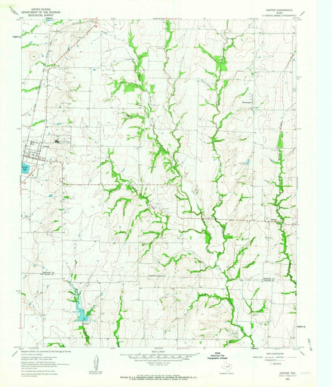 1961 Gunter, TX - Texas - USGS Topographic Map