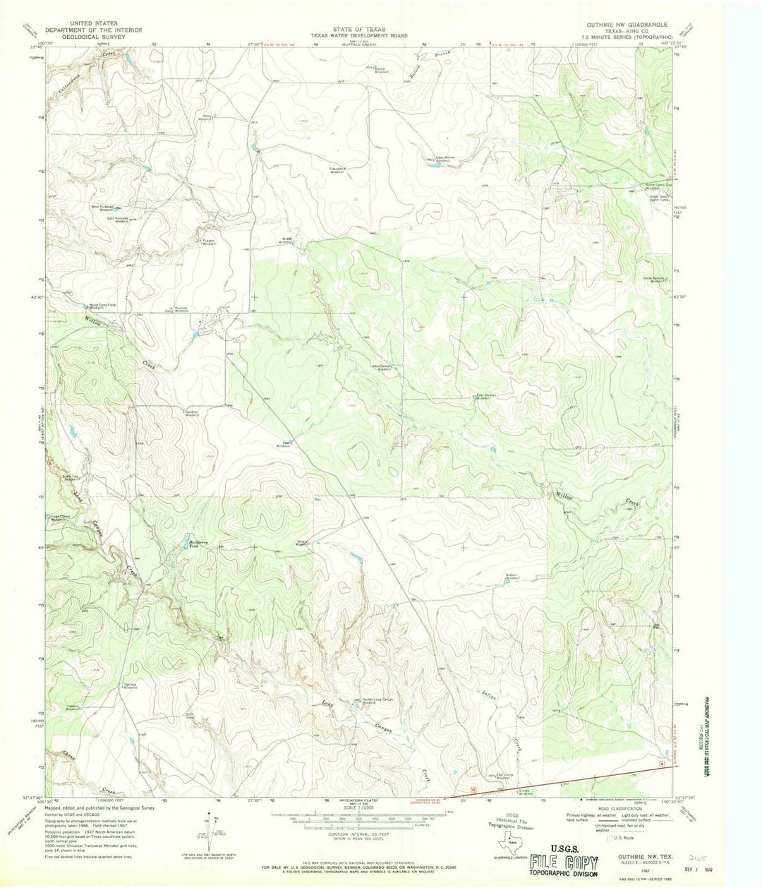 1967 Guthrie, TX - Texas - USGS Topographic Map