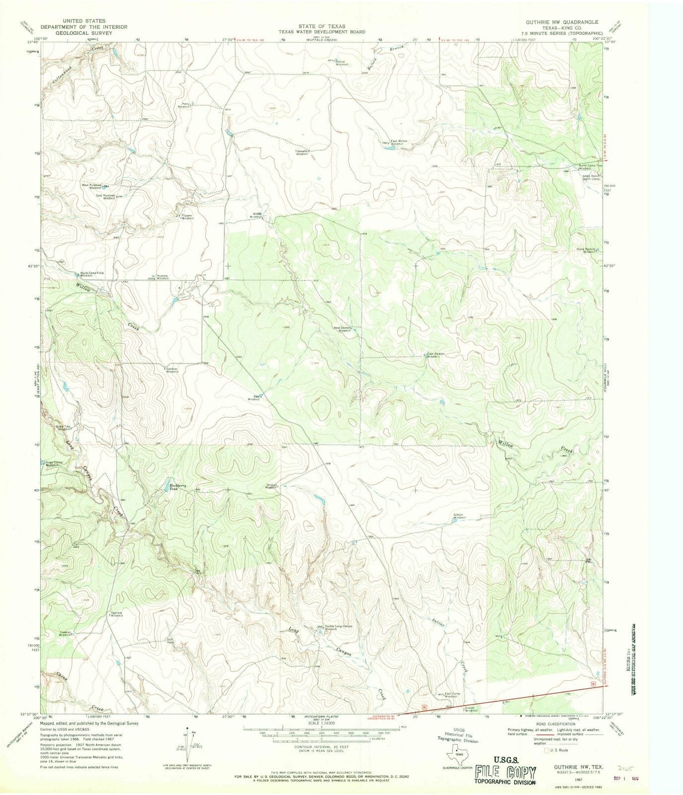 1967 Guthrie, TX - Texas - USGS Topographic Map