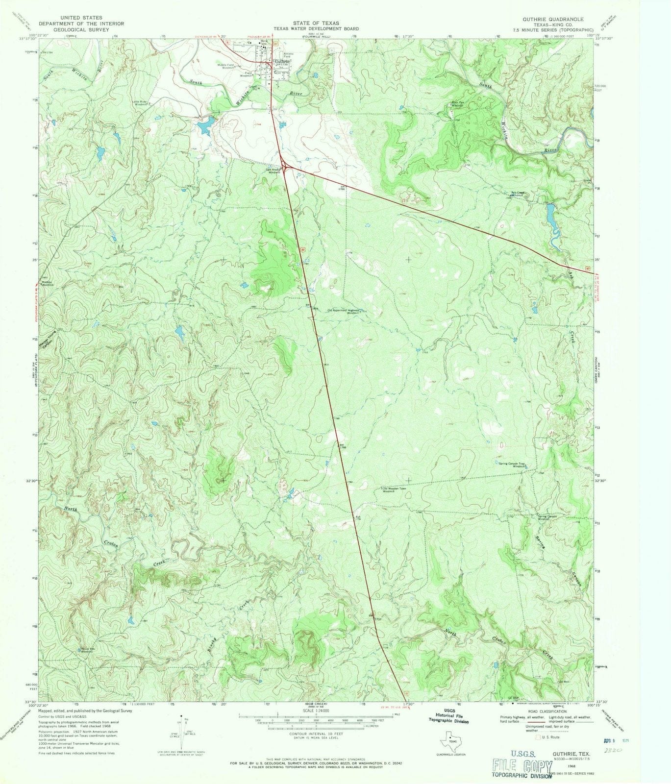 1968 Guthrie, TX - Texas - USGS Topographic Map