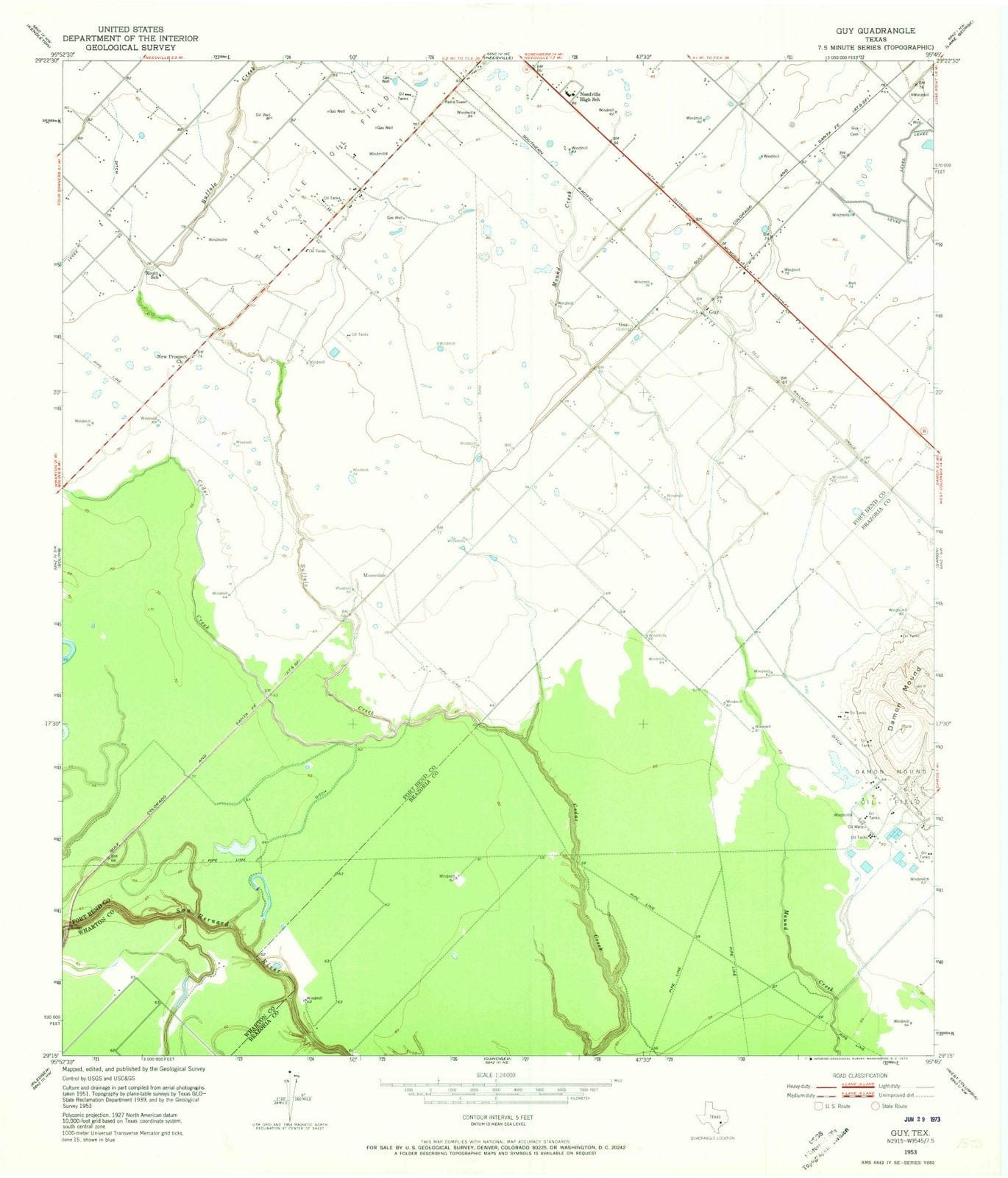 1953 Guy, TX - Texas - USGS Topographic Map