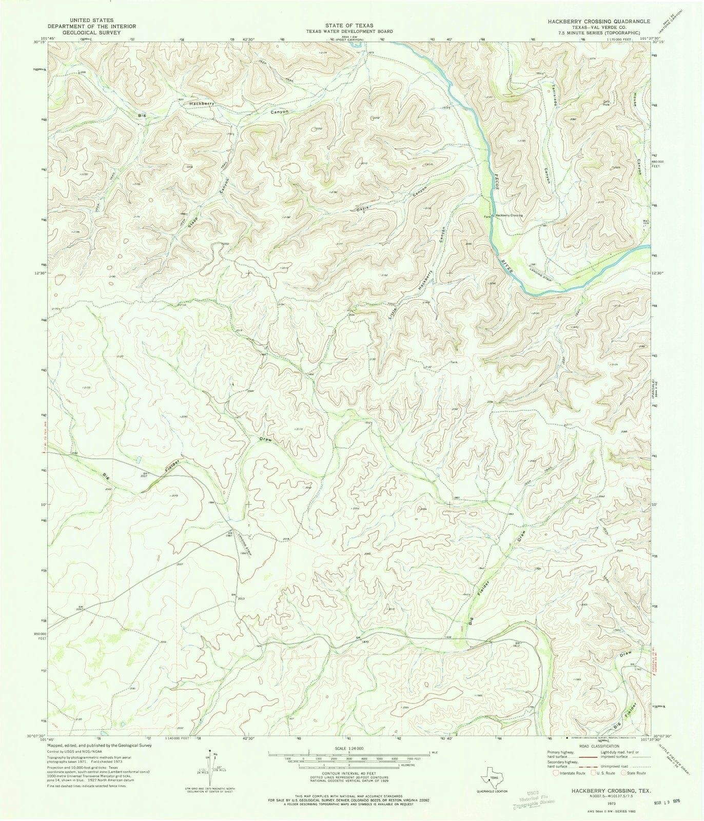 1973 Hackberry Crossing, TX - Texas - USGS Topographic Map