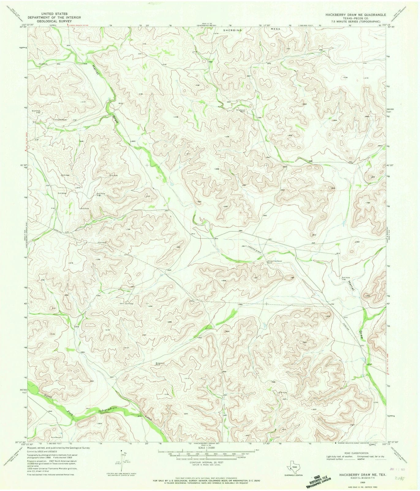 1969 Hackberryraw, TX - Texas - USGS Topographic Map