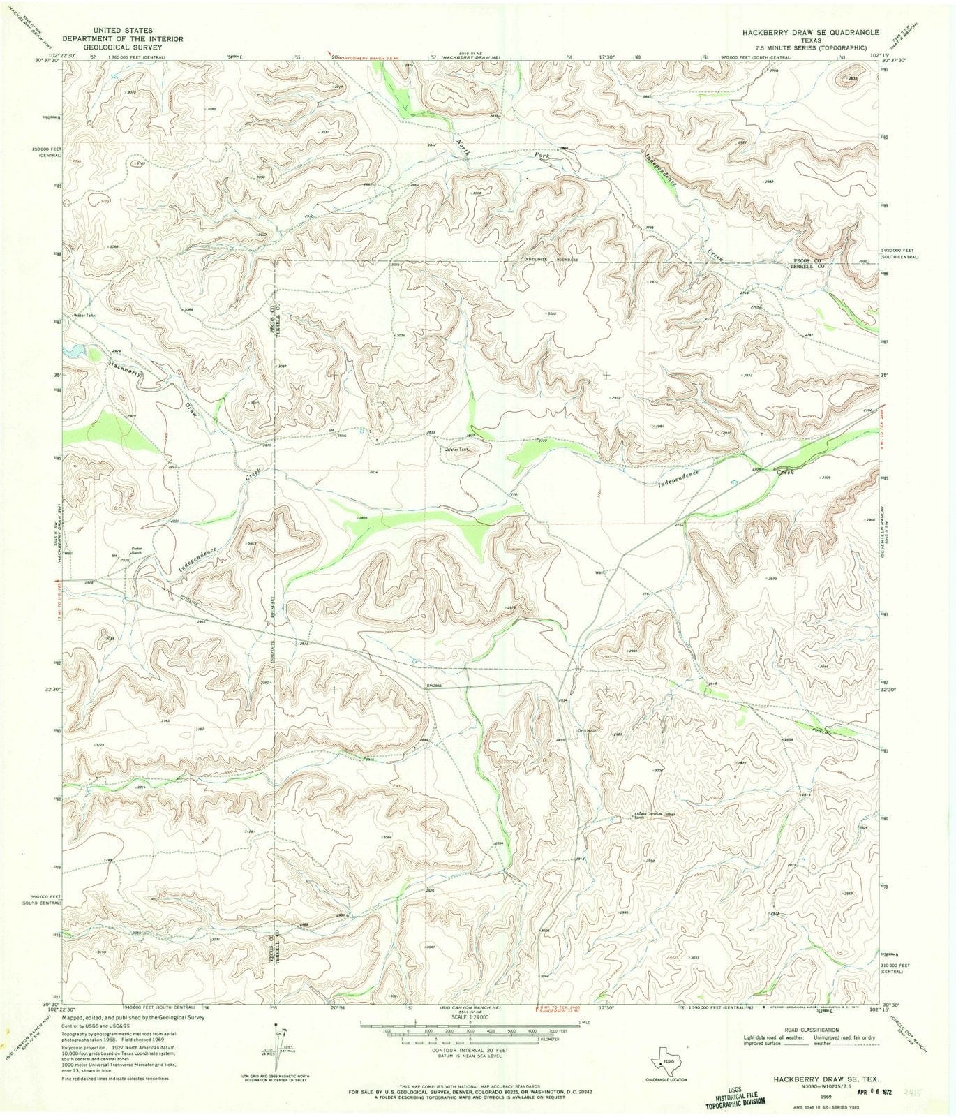 1969 Hackberryraw, TX - Texas - USGS Topographic Map v3