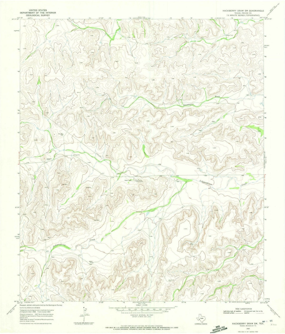 1969 Hackberryraw, TX - Texas - USGS Topographic Map v4