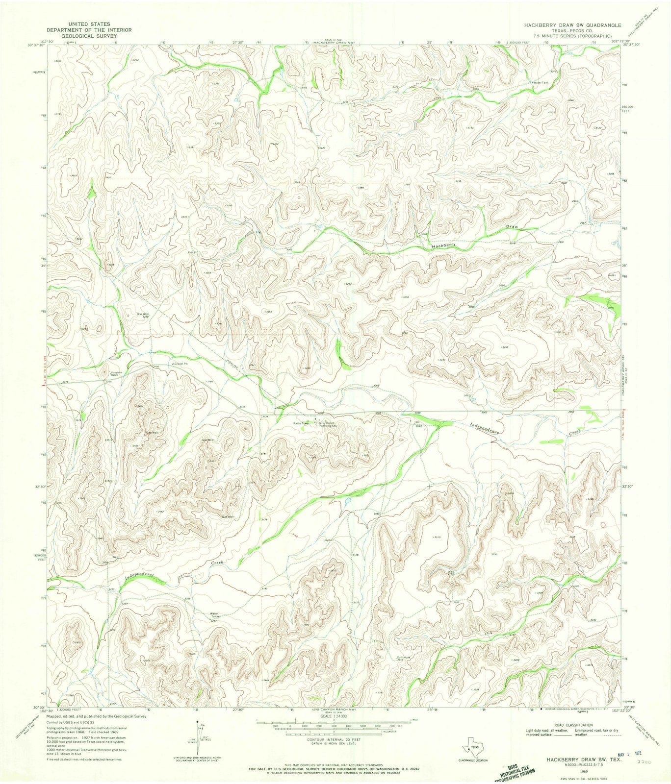 1969 Hackberryraw, TX - Texas - USGS Topographic Map v4