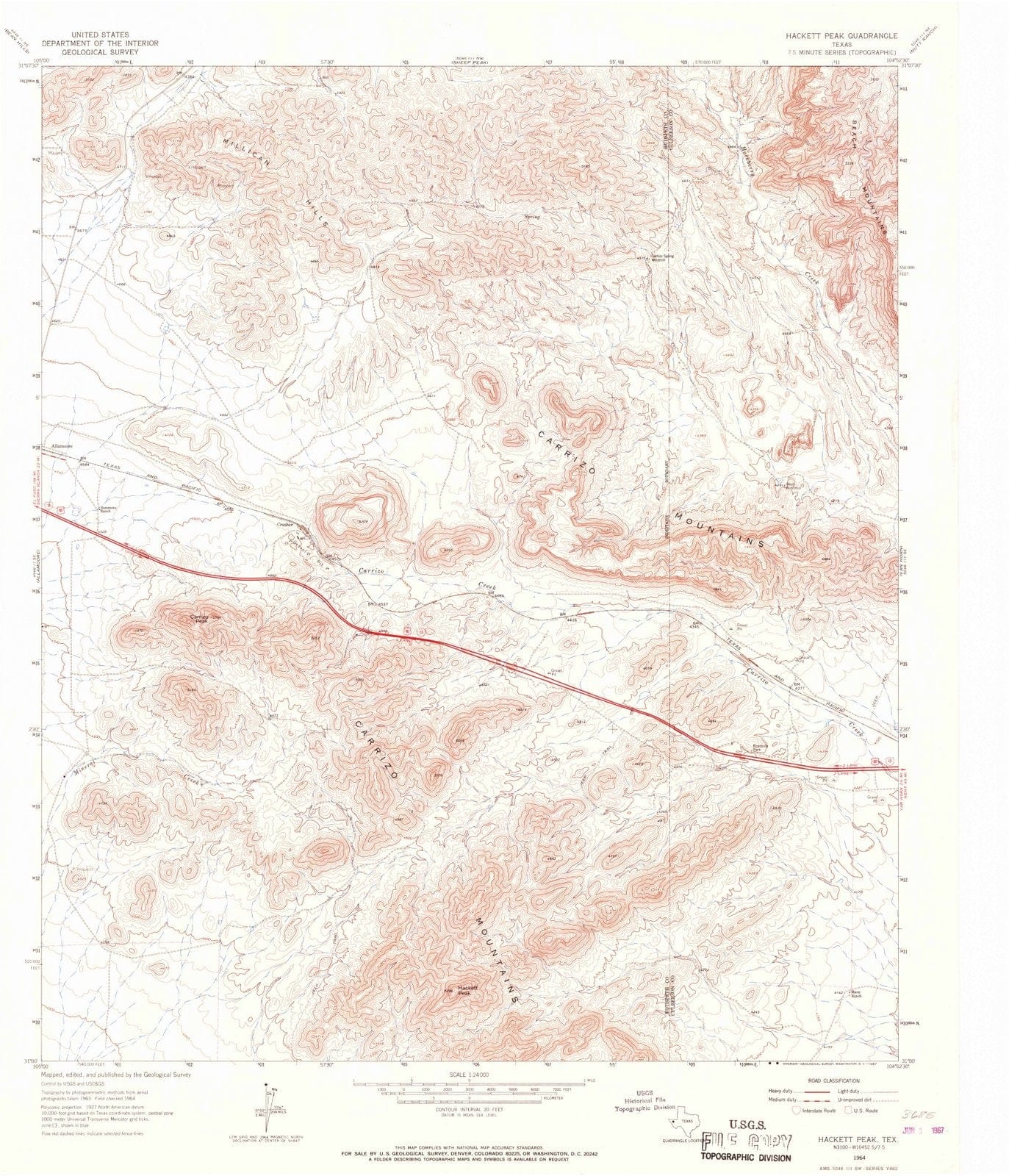 1964 Hackett Peak, TX - Texas - USGS Topographic Map
