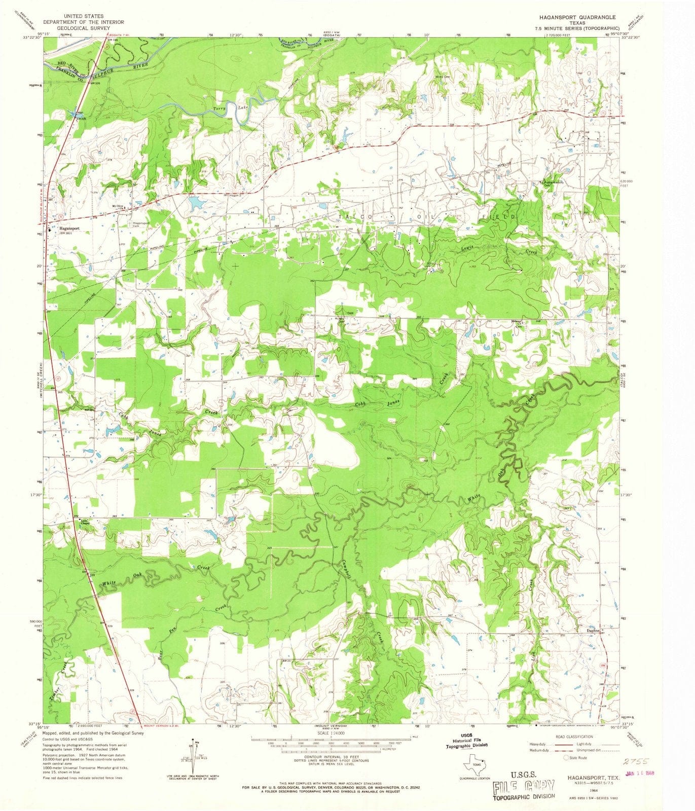 1964 Hagansport, TX - Texas - USGS Topographic Map