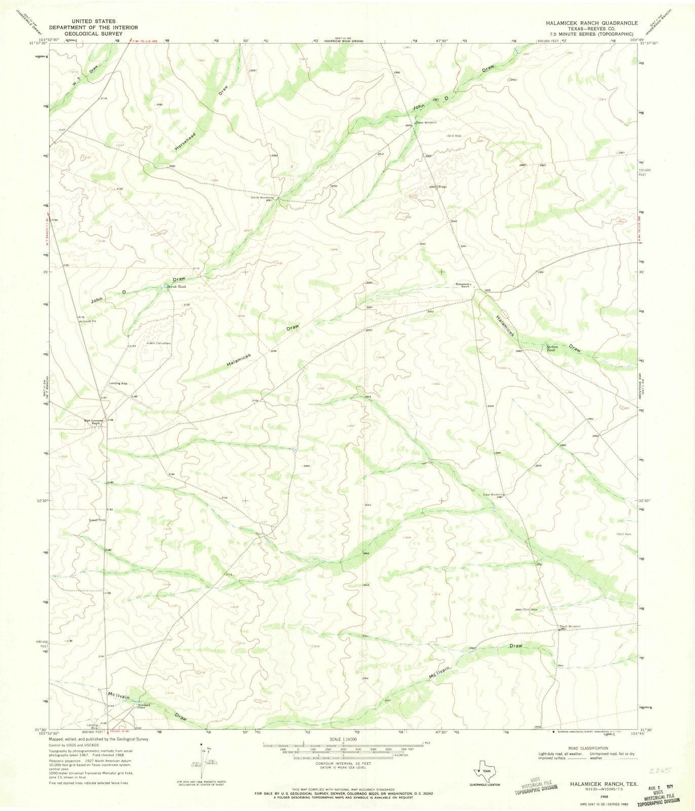 1968 Halamicek Ranch, TX - Texas - USGS Topographic Map