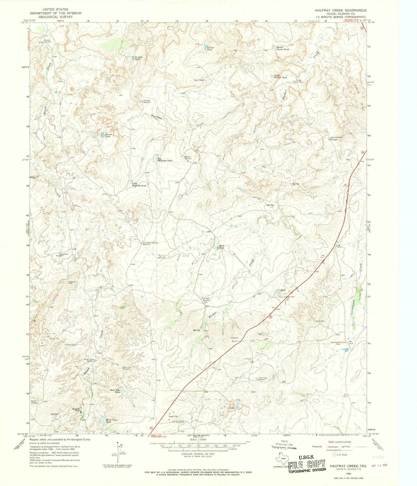 1966 Halfway Creek, TX - Texas - USGS Topographic Map
