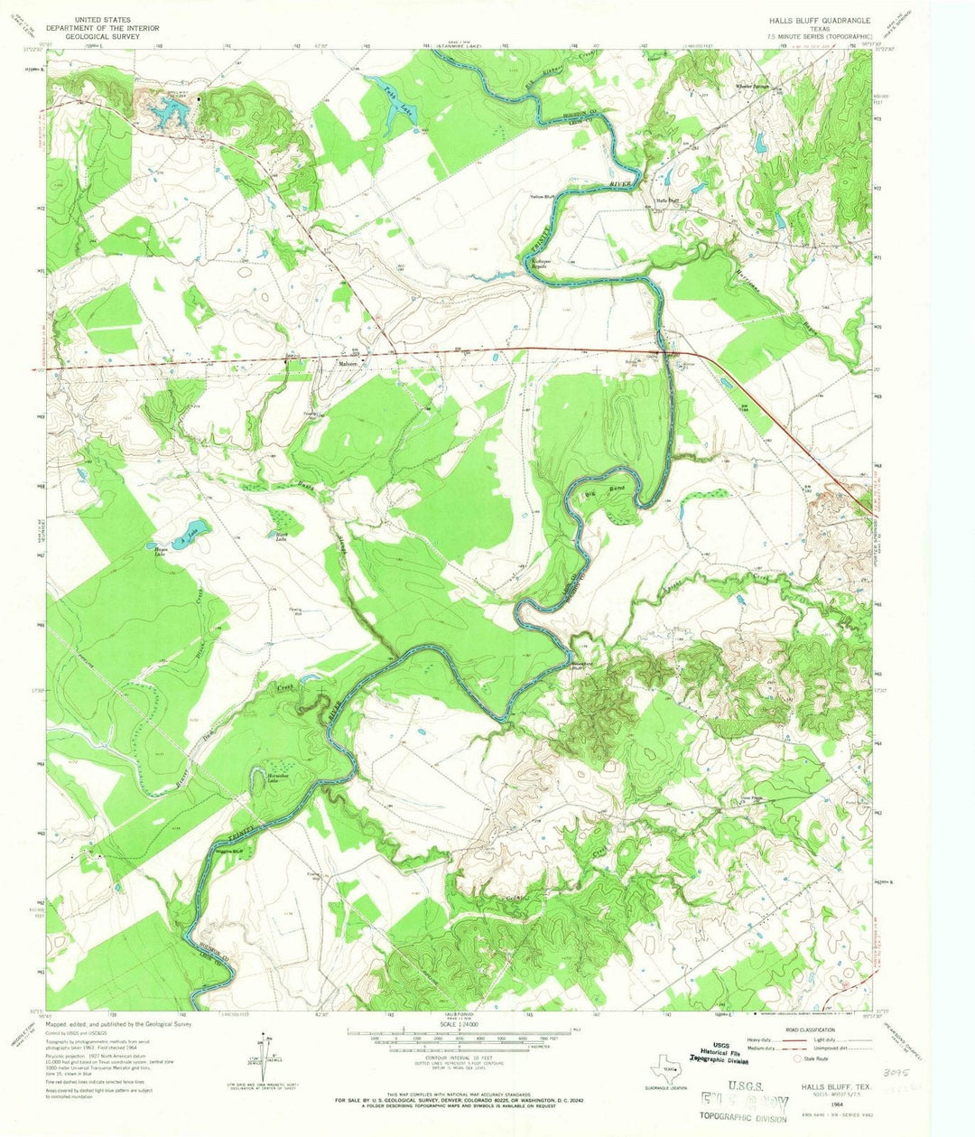 1964 Halls Bluff, TX - Texas - USGS Topographic Map