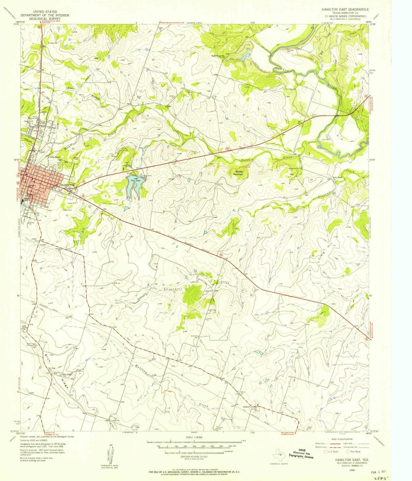 1956 Hamilton East, TX - Texas - USGS Topographic Map