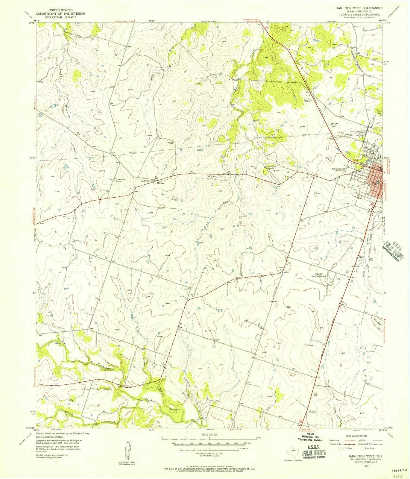1956 Hamilton West, TX - Texas - USGS Topographic Map