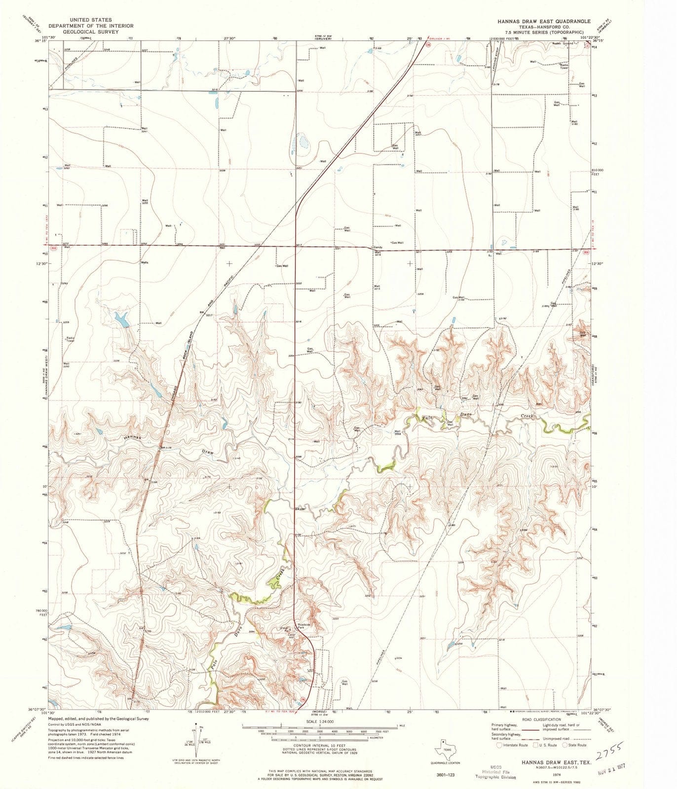 1974 Hannasraw East, TX - Texas - USGS Topographic Map