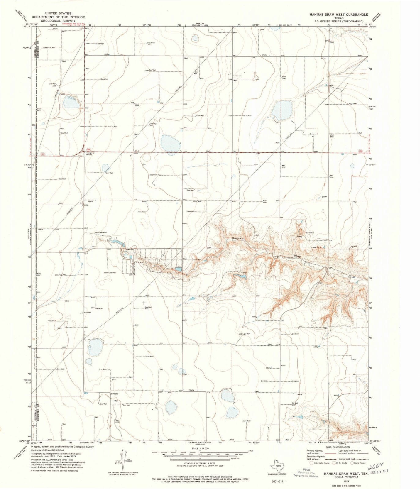 1974 Hannasraw West, TX - Texas - USGS Topographic Map