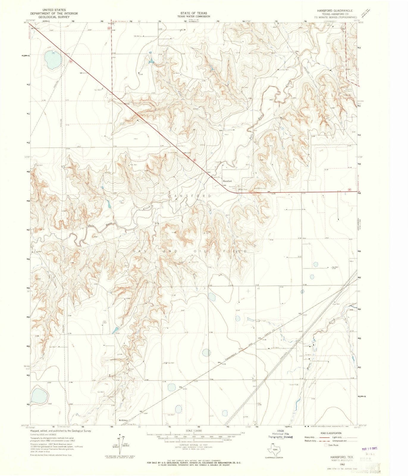 1962 Hansford, TX - Texas - USGS Topographic Map